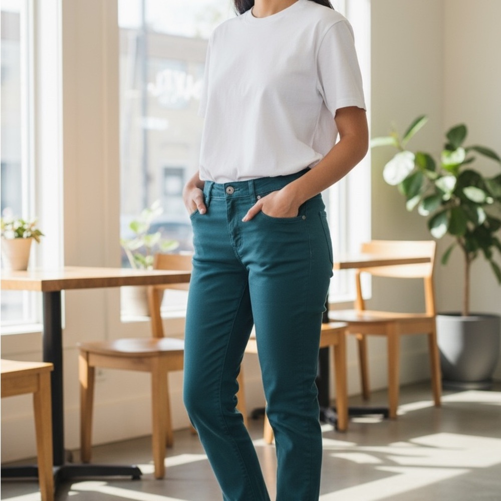 Paige Color Jeans Size 26 Women's Skyline Skinny Teal Denim Low Rise